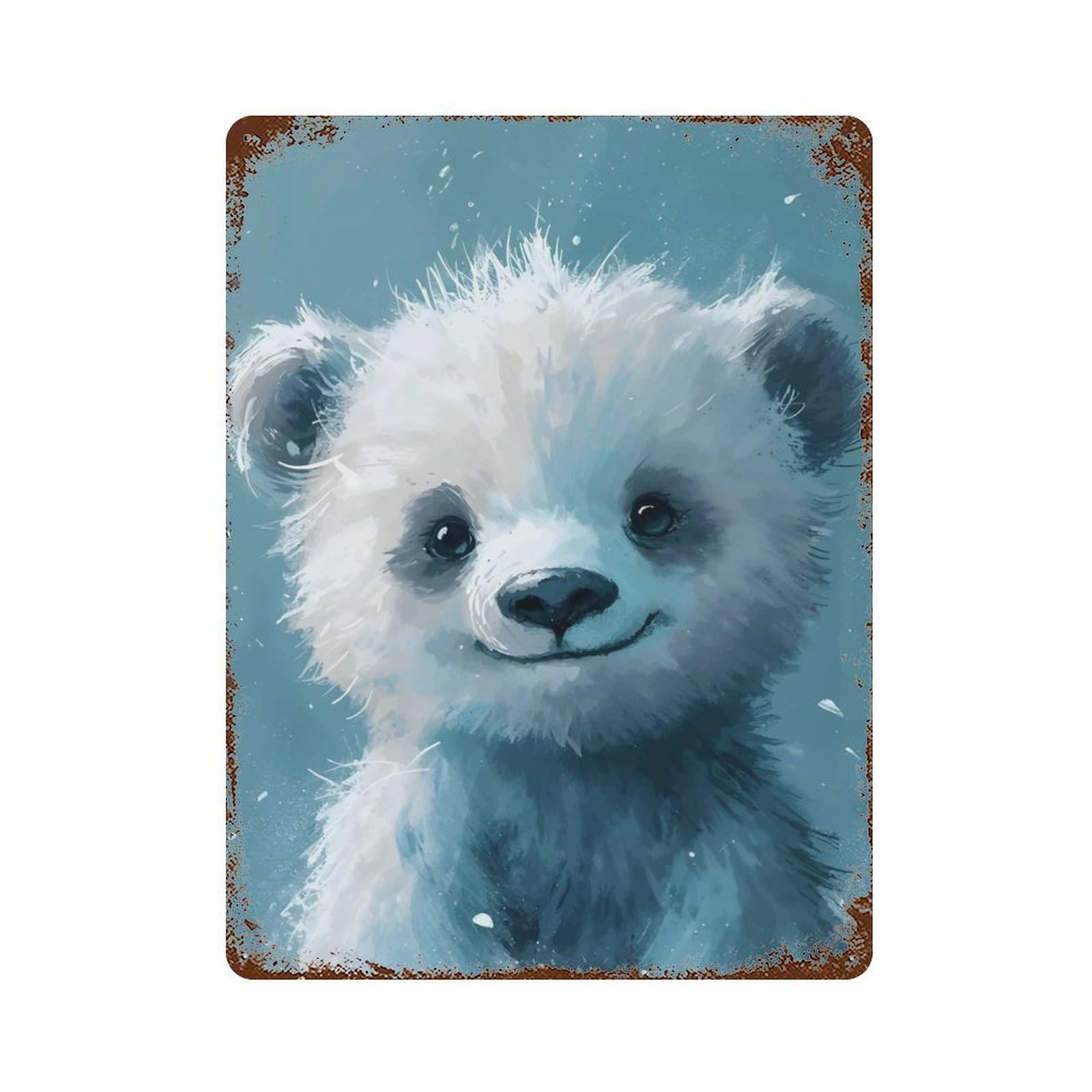 Vintage Rust Metal Sign with Smiling Polar Bear Cub Design 15.7"x11.8", for Garage, Bar And Workshop Decor, Retro Wall Decor