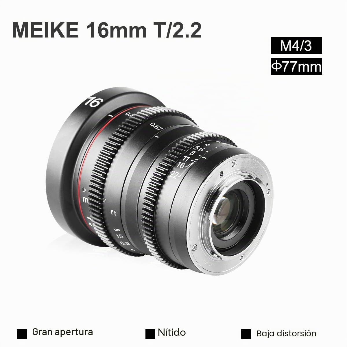 Meike 16mm T2.2 Manual Focus Wide Angle Fixed Prime Cinema Lens for M43 Micro Four Thirds MFT Mount Cameras and Cinema Camera BMPCC