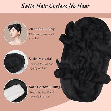 ZILAMPU Satin Heatless Curls Overnight Hair Curler, Heatless Curling Set, 70 No Heat Overnight Curls Headband Hair Curlers to Sleep In, 7 Pcs Hair Curlers No Heat for Women All Hair Types