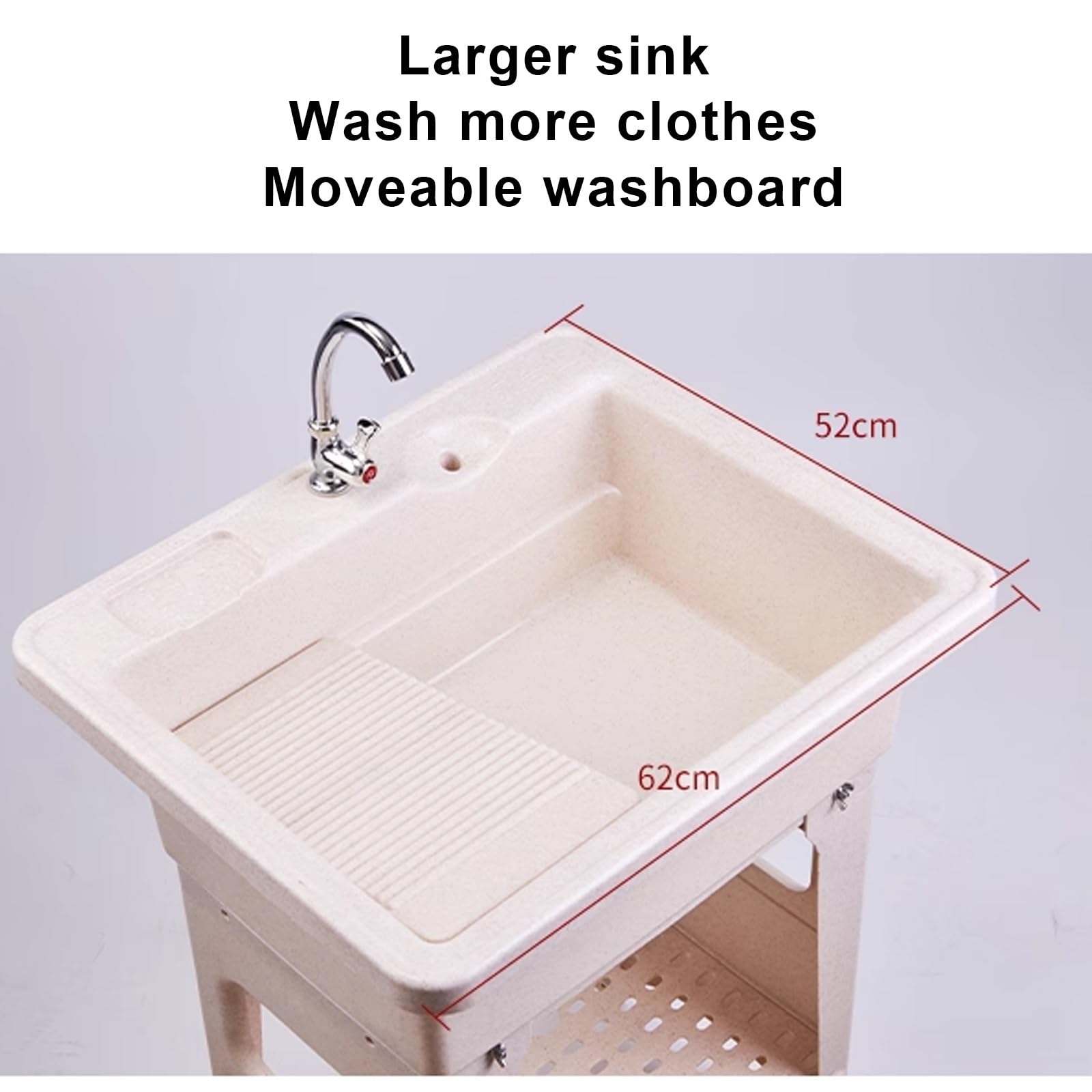 Lavatoio Lavanderia, Lavello da Esterno Indipendente in Plastica con Asse per Lavare, Lavandino Multiuso con Rubinetto, Tubi Flessibili e Kit di Scarico