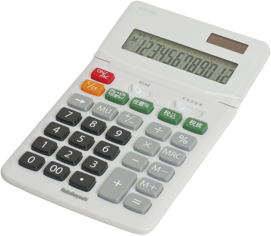 Nakabayashi ECD-SD03GY Calculator, 12 Digits, Large, Gray