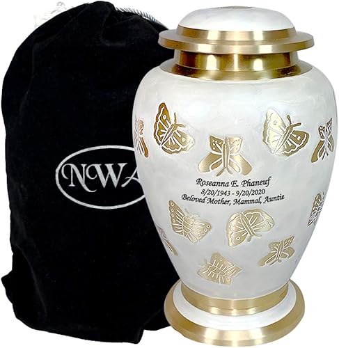 Miniatura 2 de Urna de cremación de mariposa con personalización, blanco perla y oro, urna de cremación humana para adultos con recuerdo a juego y bolsas de