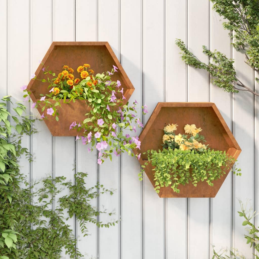 vidaXL Jardineras de Pared 2 uds Acero corten Oxidado 46x10x40 cm, Jardinera de Pared para Exteriores, Jardinera montada en la Pared, Maceta de Pared