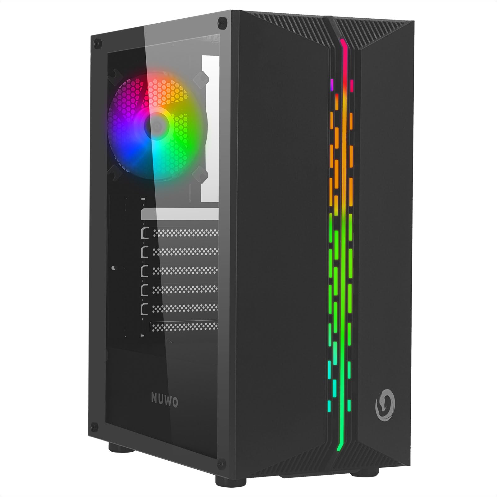 Nuwo Hoder T301 Boîtier Noir ATX pour PC de Bureau Gaming 0,50 mm SPCC Ventilateur ARGB adressable de 120 mm 3 x USB3.0/2.0 Avant ABS avec Bande LED et Panneau latéral en Verre trempé