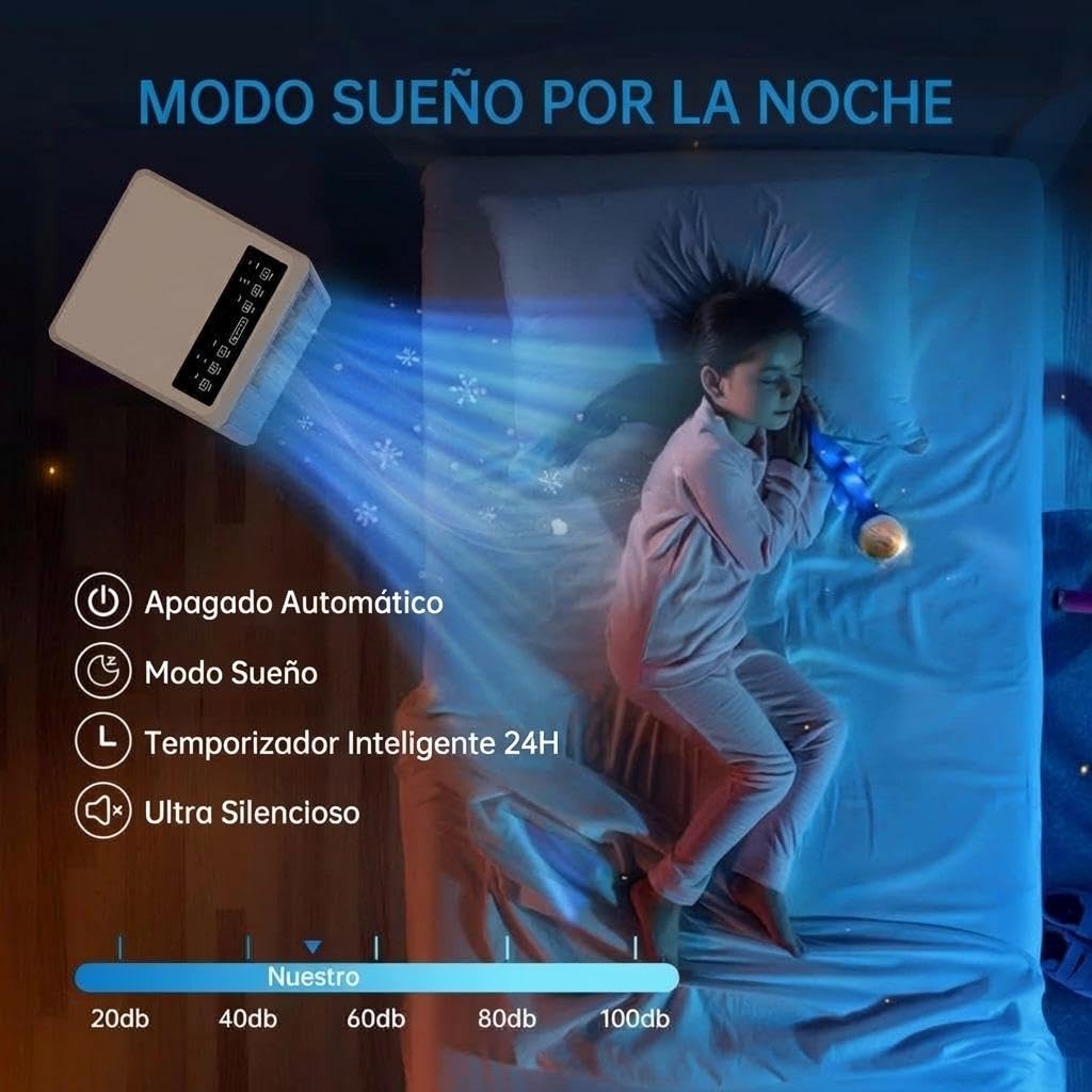Aire Acondicionado Portátil 7000 BTU 3 en 1 con Enfriador, Deshumidificador 36L y Ventilador, para Habitaciones 15-20 m², Control Remoto, Temporizador 24h, R290
