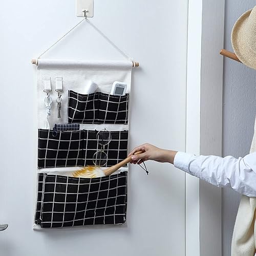 Miniatura 2 de croselyu Inicio Bolsa colgante multifuncional Cesta colgante de tela para dormitorio Organizador misceláneo Bolsa colgante de pared de baño Bolsa