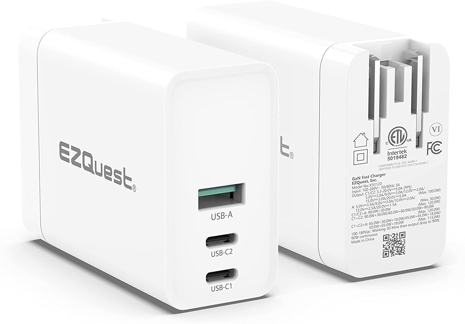120W USB C Ladegerät - 2X USB-C, 1X USB-A Port, mit 2 Meter USB C Ladekabel Schnellladeblock oder GAN Ladegerät - EU Konverter kompatibel für MacBook Pro, iPad Pro & andere Typ-C-Geräte