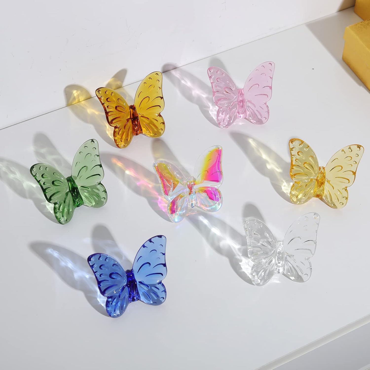 WEISIPU Crystal Butterfly Figurine Collectibles, Crystal Glass Ornament Statue for Home Office Paperweight Table Decoration - Yellow image 5