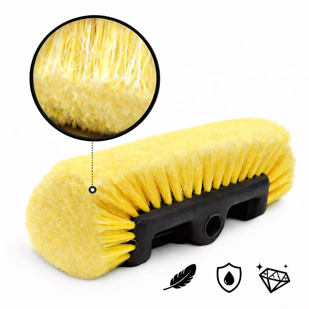 Cepillo de lavado para coche con mango telescópico de aluminio de hasta 250 cm con entrada de agua y interruptor de encendido/apagado flexible para coches, camiones, SUV y cepillos de lavado