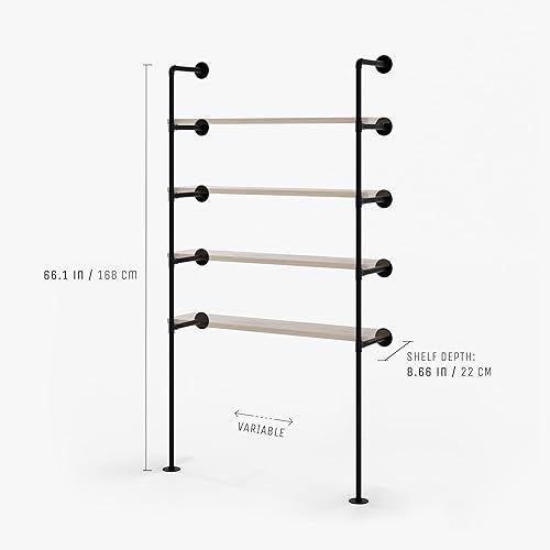 Miniatura 3 de pamo Estantería de tubería industrial  Estantes resistentes montados en la pared  Soportes con recubrimiento en polvo negro