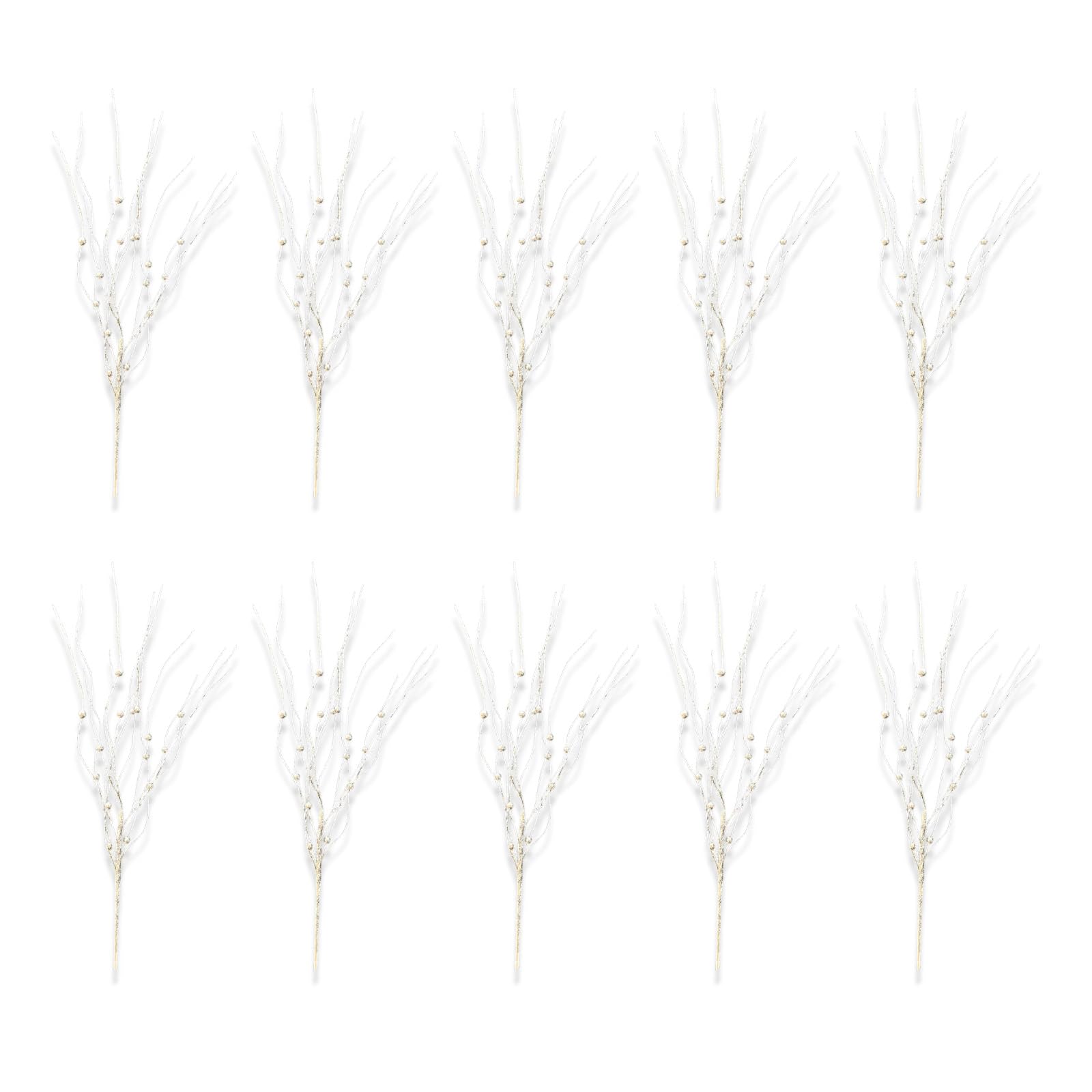 Elnwnnkc Silver 10Pieces Synthetic Branch Glittering Christmas Picks Artficial Flower Leave For Holiday Floral Arrangements Sparkling Christmas Tree Picks