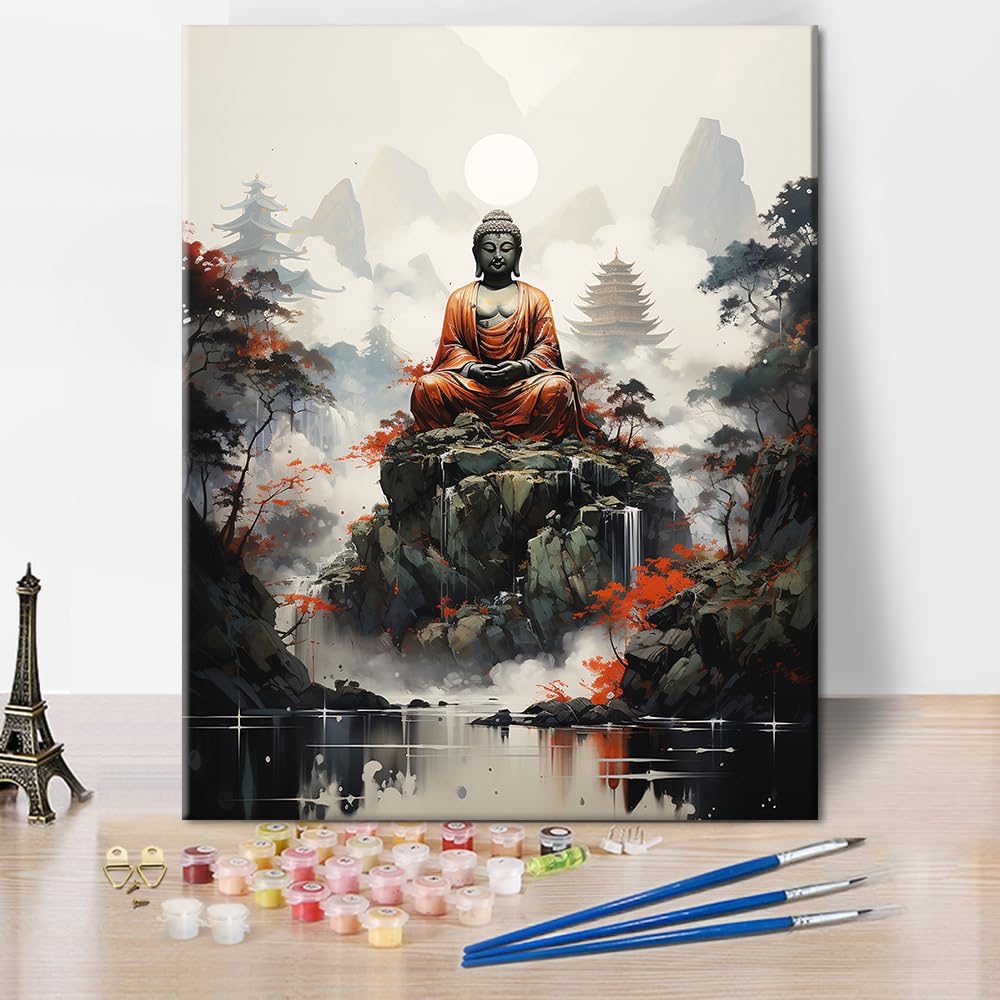 TUMOVO Paint by Number for Adults Buddha, Paint by Numbers Kit for Adults Beginner Zen, DIY Acrylic Paint by Numbers Kits on Canvas, Oil Hand Painting Art Crafts for Home 16"x20"(Frameless)