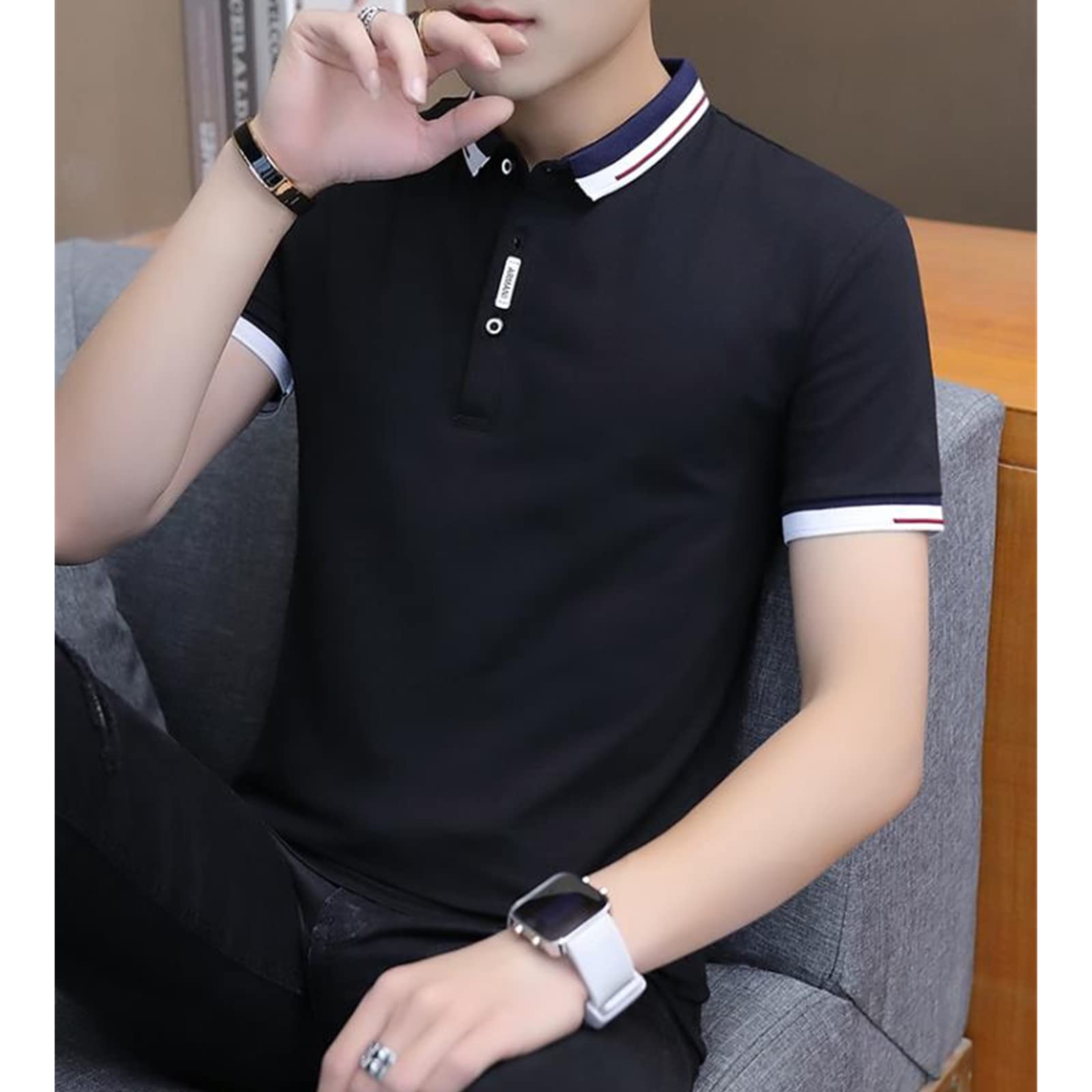 Camiseta casual de verano para hombre, talla grande, manga corta, cuello abatible, camisa ajustada para hombre, gris 2, L