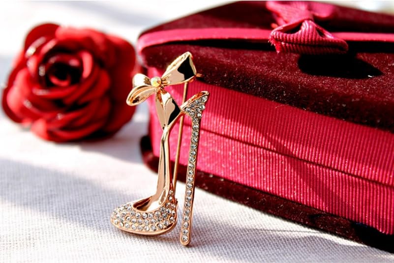 Image of Crystal High Heels Shoes Brooch Pins Jewelry Gift For Women Men