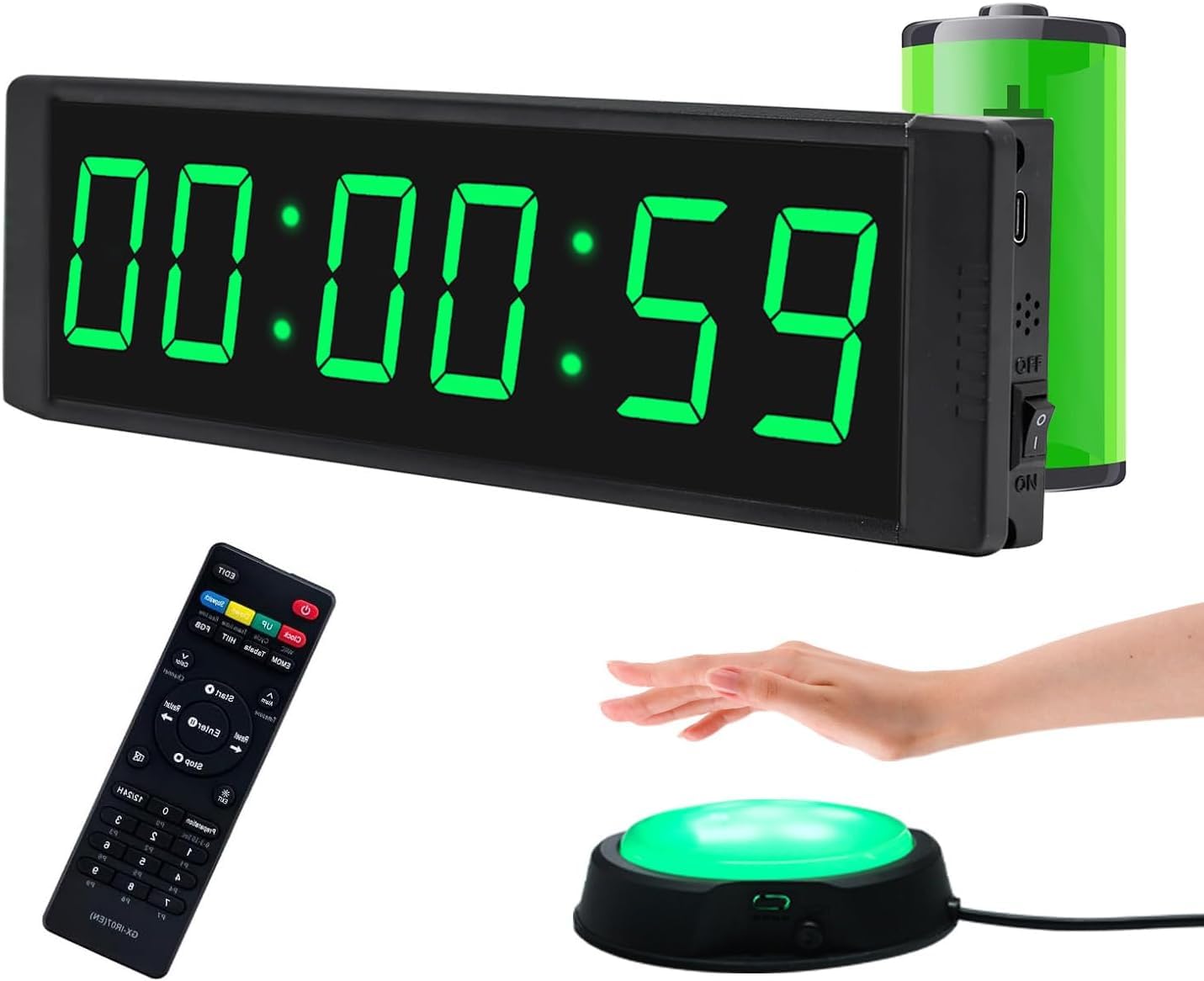 Timer da Palestra, Orologio da Parete Digitale Cronometro Sportivo con Pulsante di Avvio/Arresto, Portatile Gym Timer 12/24H Intervallo Cronometro con Telecomando per Workout, Casa