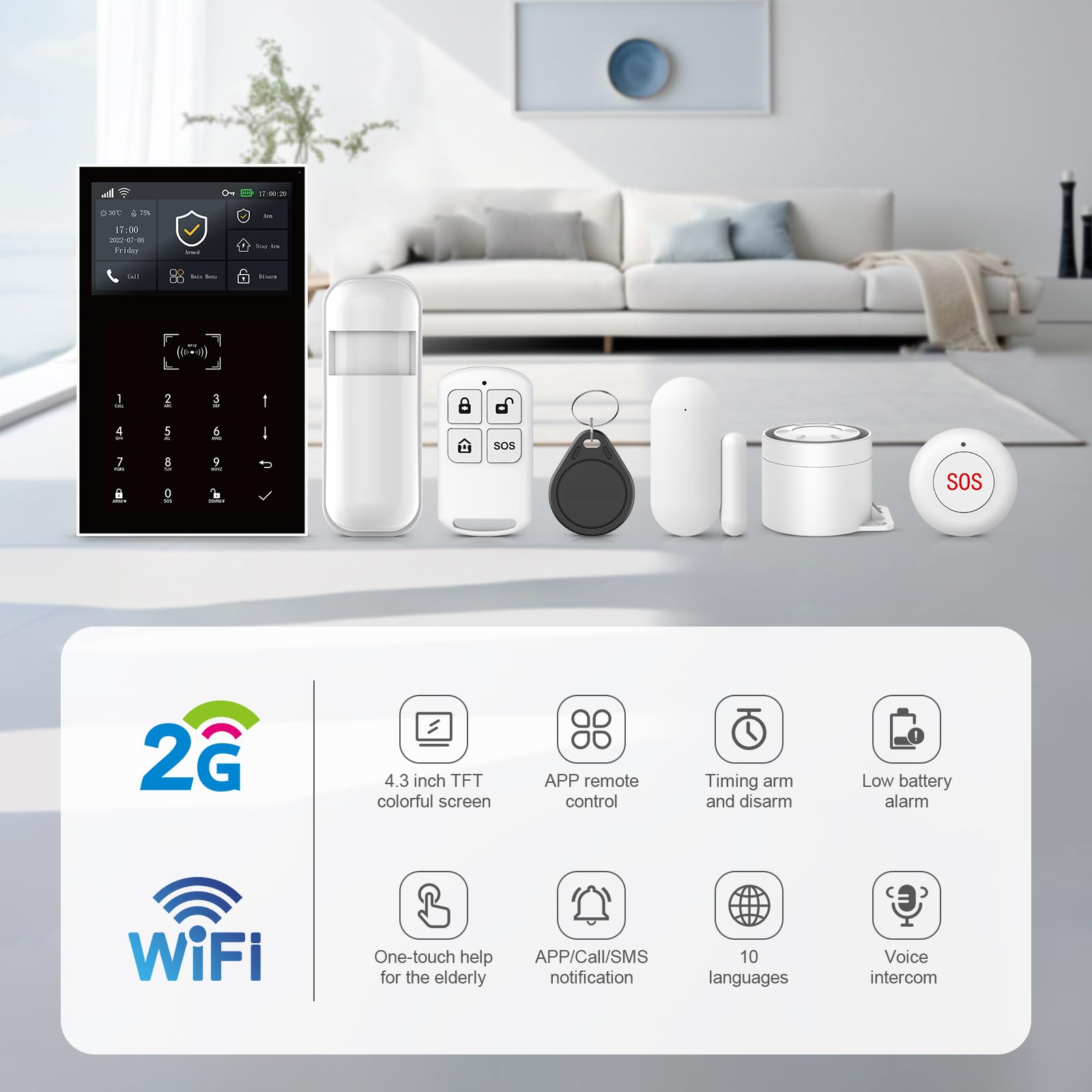 Sistema de alarma GSM + WiFi para casa, sistemas inteligentes completos con aplicación, sirena de 120 dB, 21 unidades: sensores de puertas y ventanas, detectores de movimiento, mando a distancia