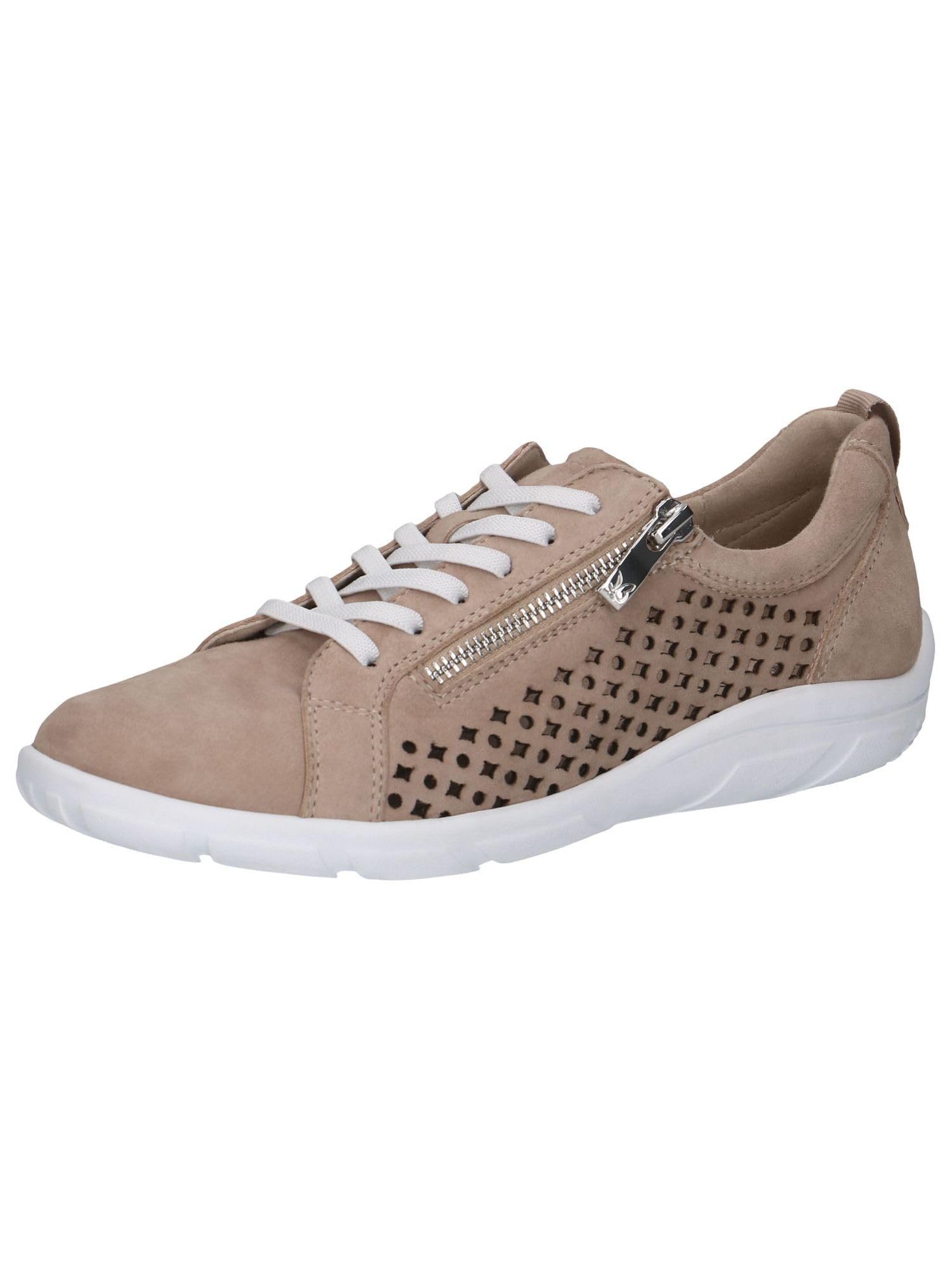 CAPRICE Women's Flat Sneakers with Perforated Design Low Top, Beige (Sand Suede), 7.5 UK