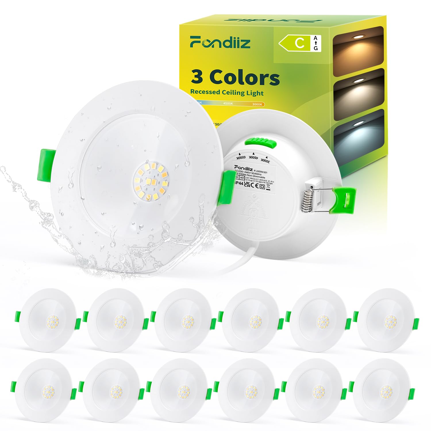 Fondiiz Set di 12 Faretti LED da Incasso per Cartongesso 5W 690lm, Faretti LED Soffitto Incasso Luce Calda Luce Naturale Luce Fredda, Foro 75-90mm, IP44 Faretti incasso Cartongesso