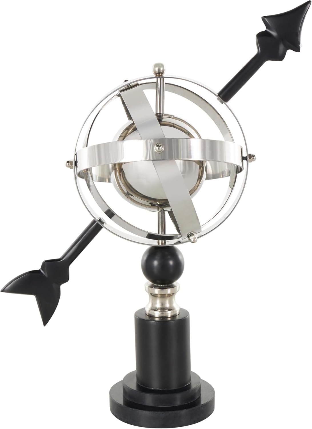 Deco 79 Stainless Steel Metal Armillary Globe with Black Round Base, 11" x 6" x 15", Black