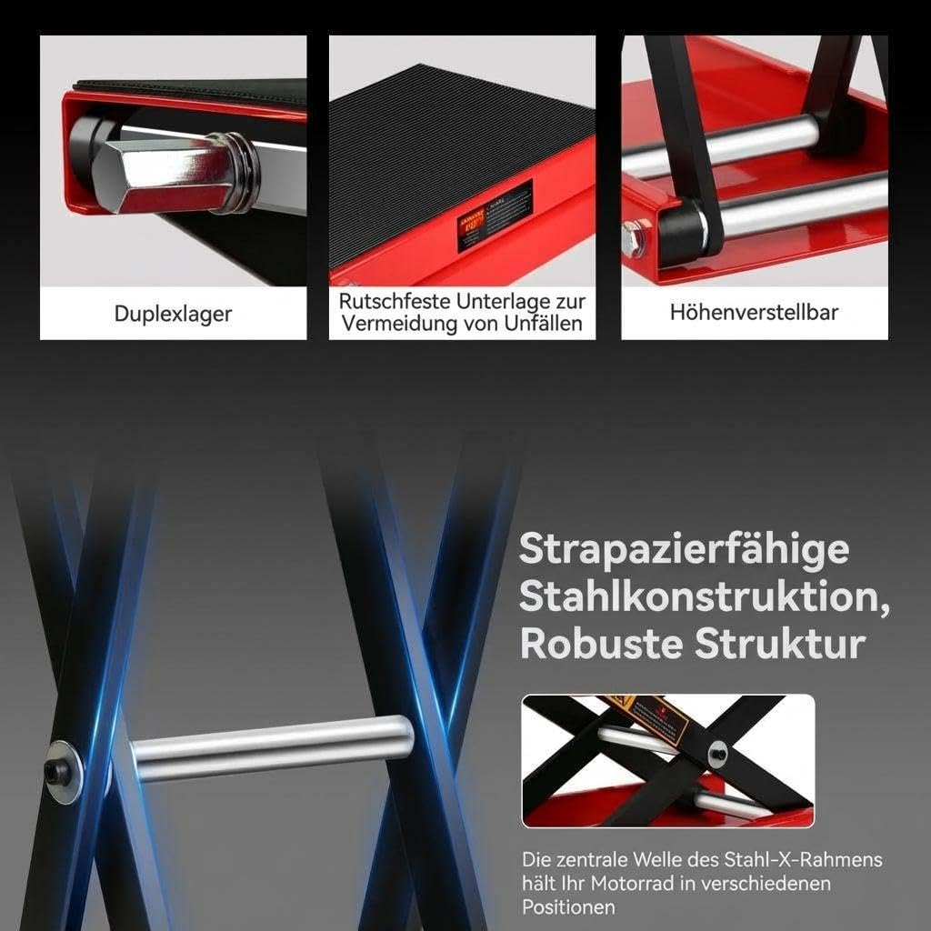 GarveeTech 500kg Motorradhebebühne Scherenheber, 160-475mm Motorradheber | Rutschfeste Gummiauflage, Inkl. Sicherheitsbolzen, Hohe Stabilität, Für ATV & UTV Wartung, Robust, Einfache Handhabung