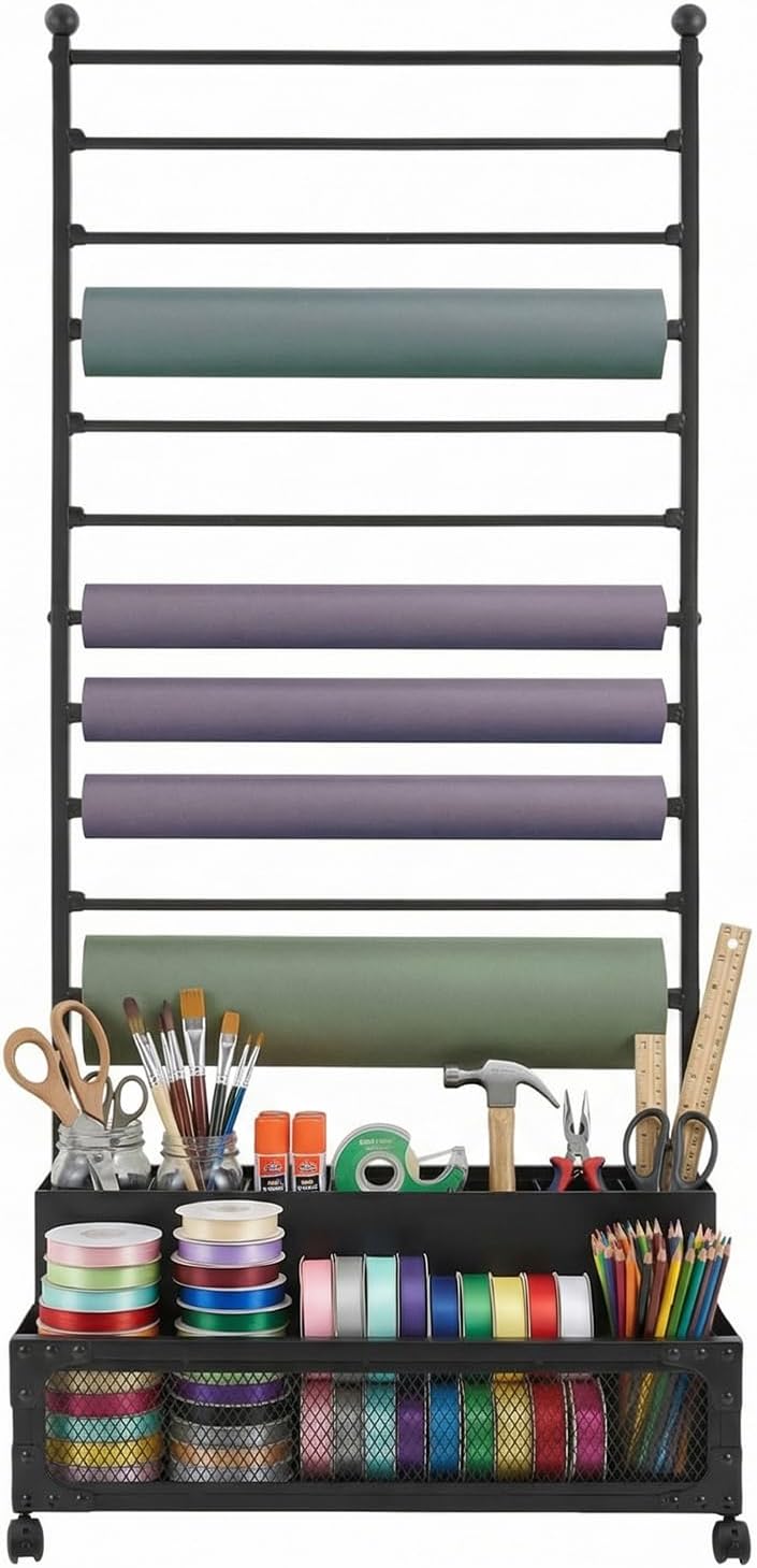 11 Tier Ribbon Holder Organizer Rack – Ribbon Display with Storage Basket
