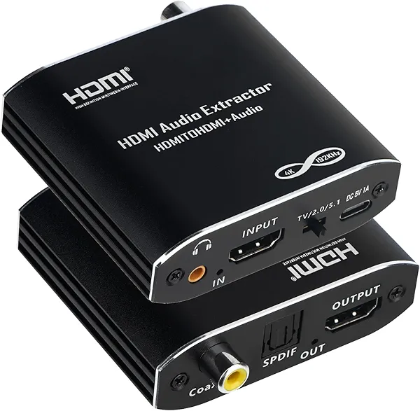 2025 Upgrade HDMI Audio Extractor Splitter, Convert 4K HDMI to Optical S/PDIF Coaxial 3.5mm Aux Supports Dolby Atmos Digital, DTS for Sound, Speakers, Amplifier, Headphones Not Support ARC eARC or CEC