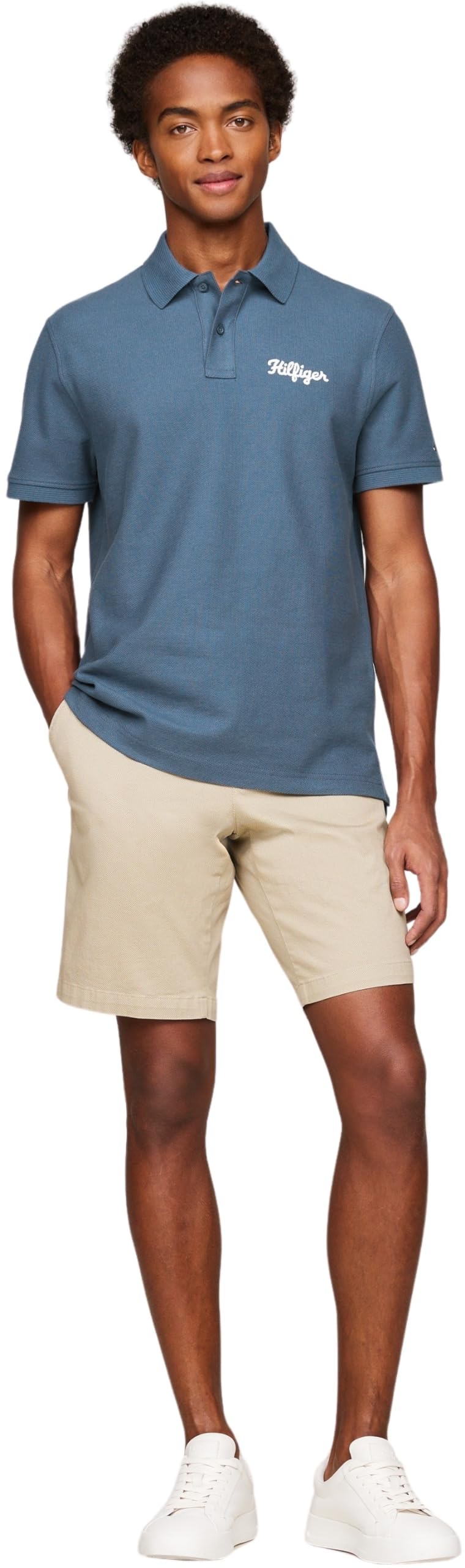 Tommy Hilfiger Herren Poloshirt Kurzarm Chainstitch Regular Regular Fit, Blau (Aegean Sea), XS