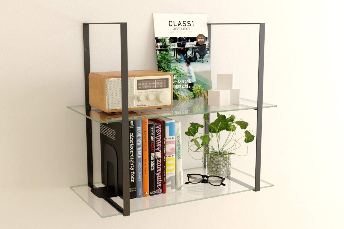 Amazon|OOKABEGLASS 壁掛けガラス棚 スクエアシェルフ ダブル(2段 Amazon|OOKABEGLASS 壁掛けガラス棚 スクエアシェルフ ダブル(2段