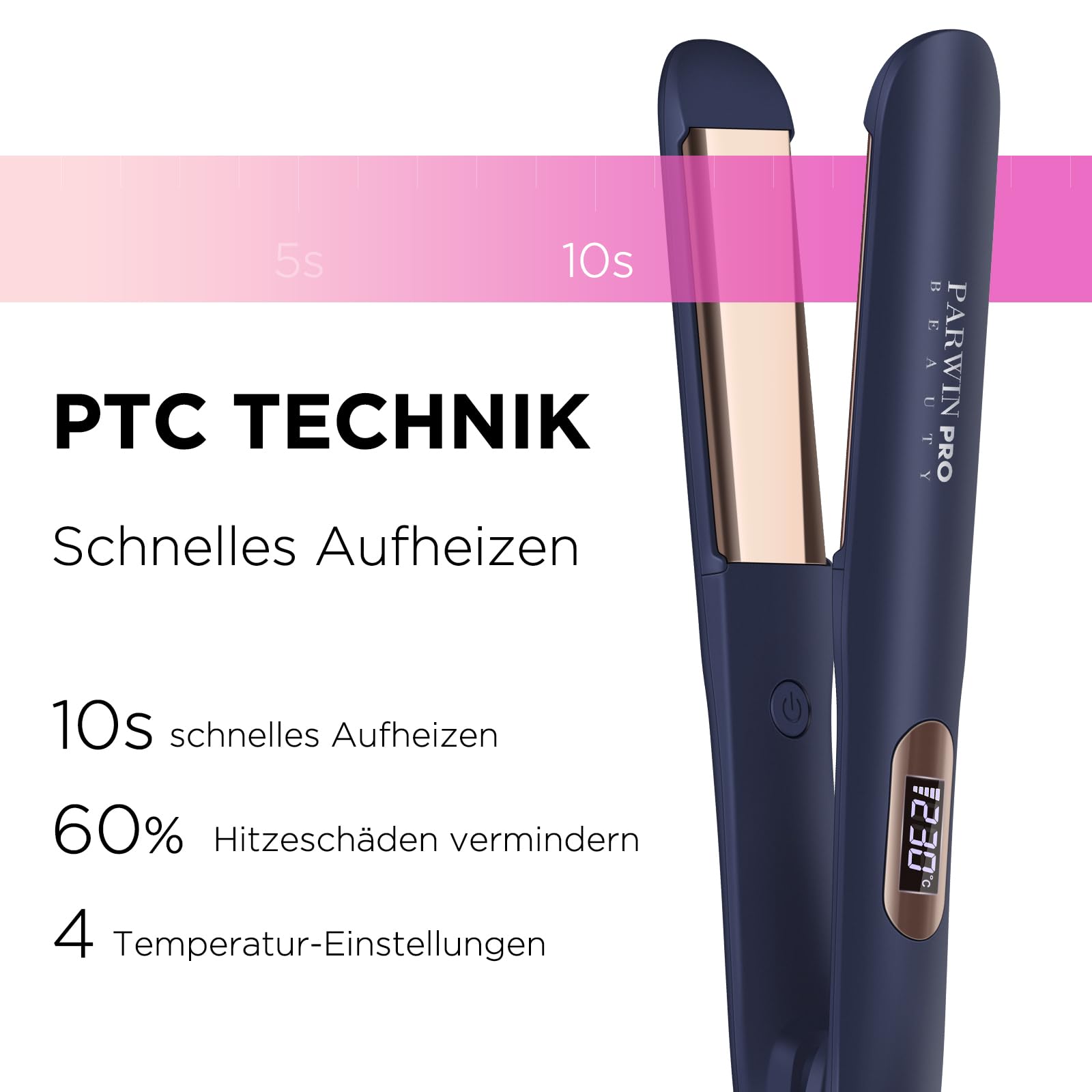 2 in 1 Glätteisen Locken und Ionen Glätten PARWIN PRO BEAUTY Haarglätter | Nano-Titan-Beschichtung Glätteisen Breit Seidige Heizplatte, mit LCD Display, 130℃-230℃, Blau