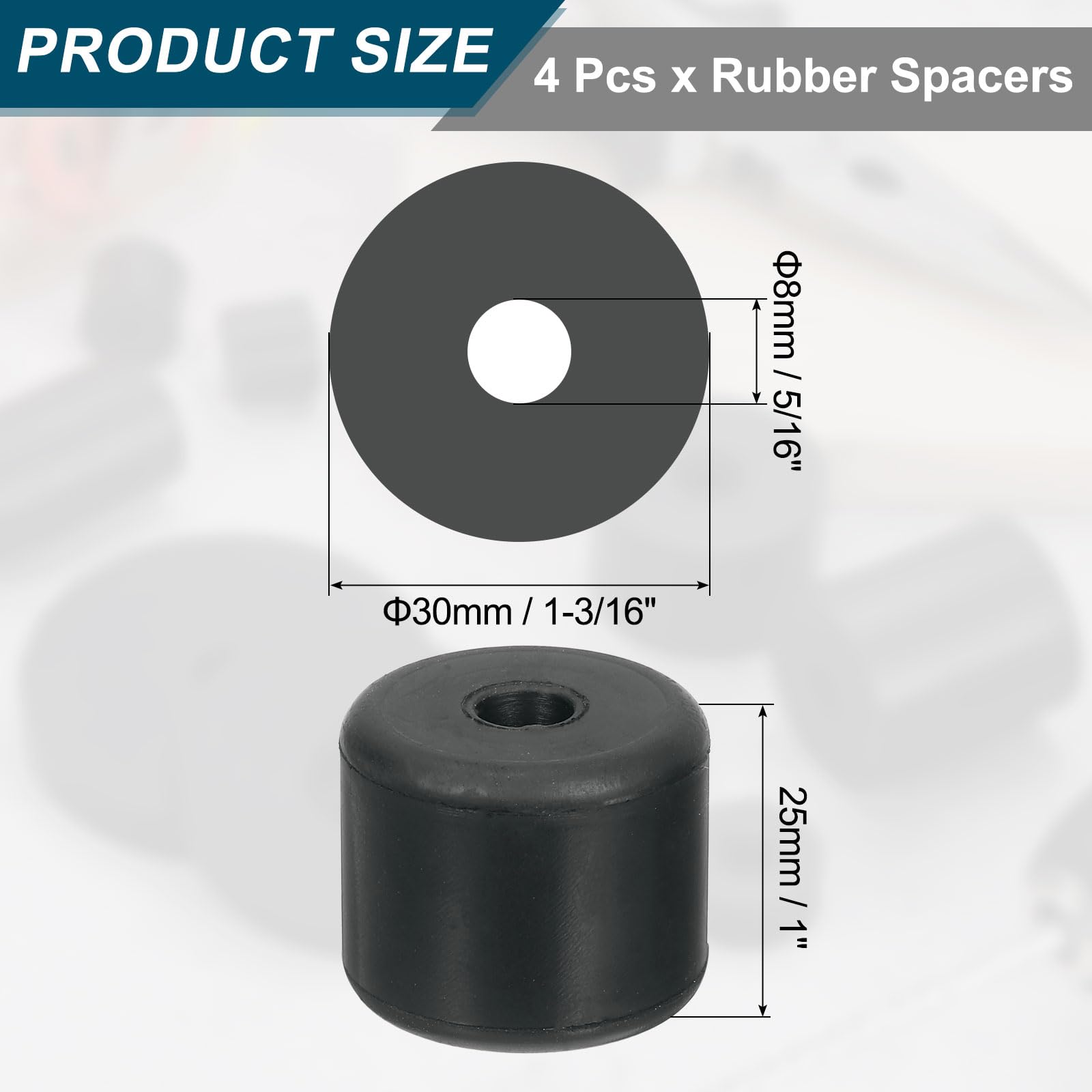 QUARKZMAN 4Pcs Rondelle Caoutchouc 30 mm OD x 8 mm ID x 25 mm Épaisseur Entretoise Plastique Plates Anti-Vibrations Rond pour Machines Industrielles Domestiques