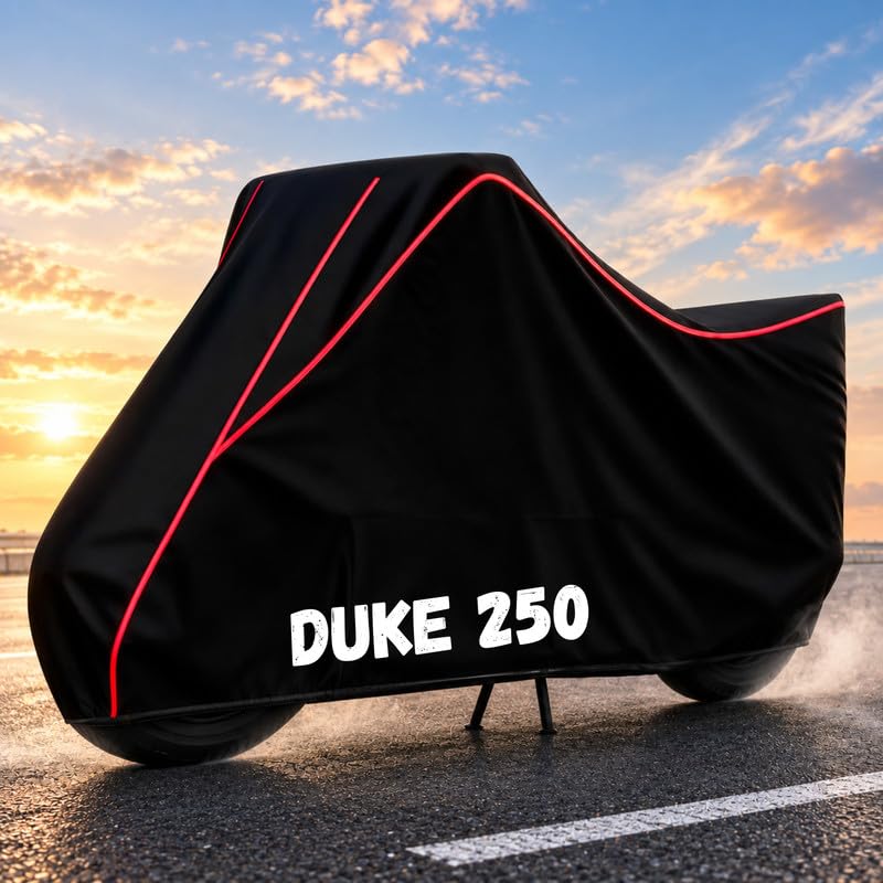 Image of Bike Body Cover for Duke 250 - Heavy Duty Waterproof, Dustproof & Scratch Resistant Motorcycle Cover, Full Body Outdoor Cover with UV & Rain Protection, Red Aqua Piping