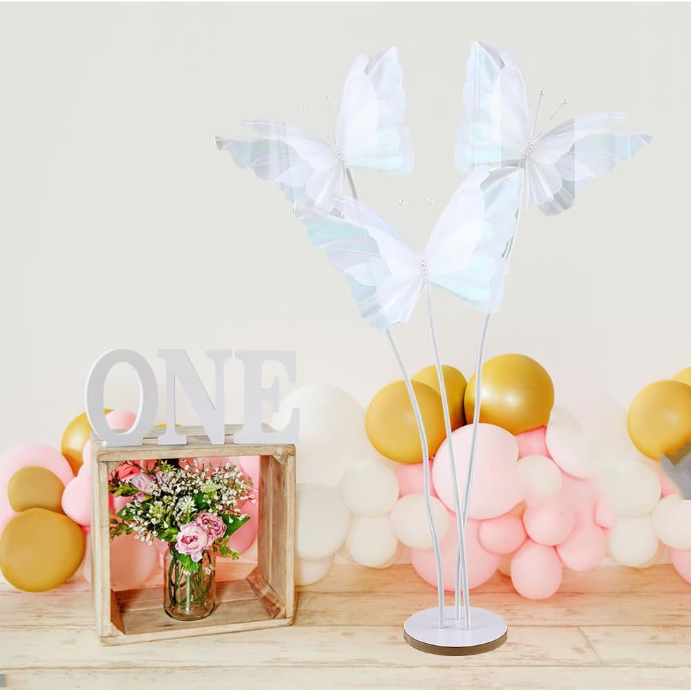 Giant Butterfly Decorations with Stand, Large Silk Butterfly Baby Shower Decor, Mariposas Grandes para Decoracion for Wedding Birthday Party Bridal Shower Home Decor (White, 3PCS)