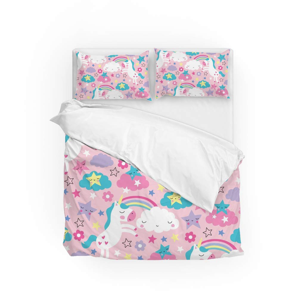 Parure de lit licorne rose housse de couette polyester lit enfant