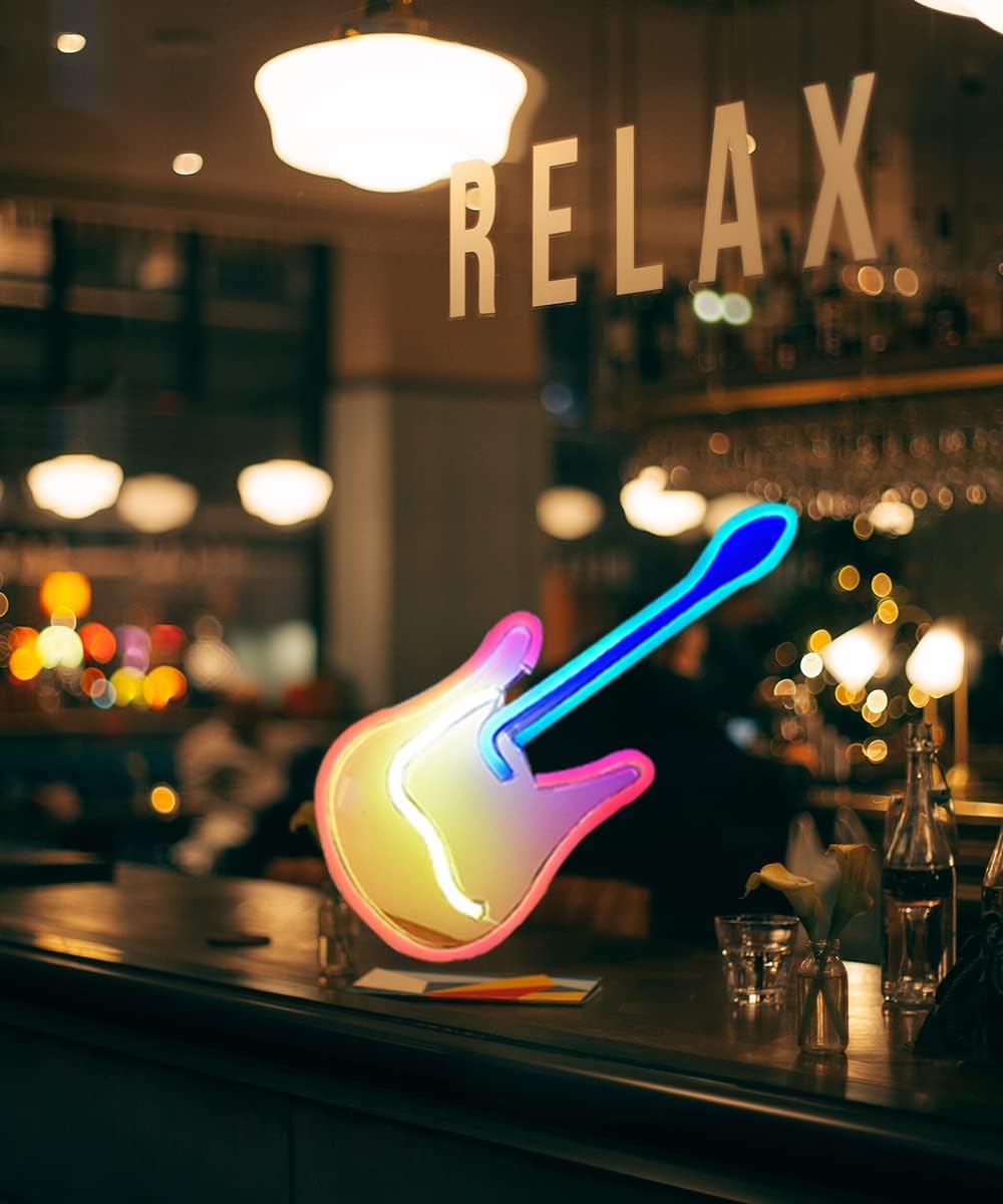 Guitar Neon Sign for Bedroom Art Guitar Decor Neon Lights for Christmas Halloween Wedding Valentine's Day Party Bar Club Home Decoration, Lounge Office Operated by USB - Image 4
