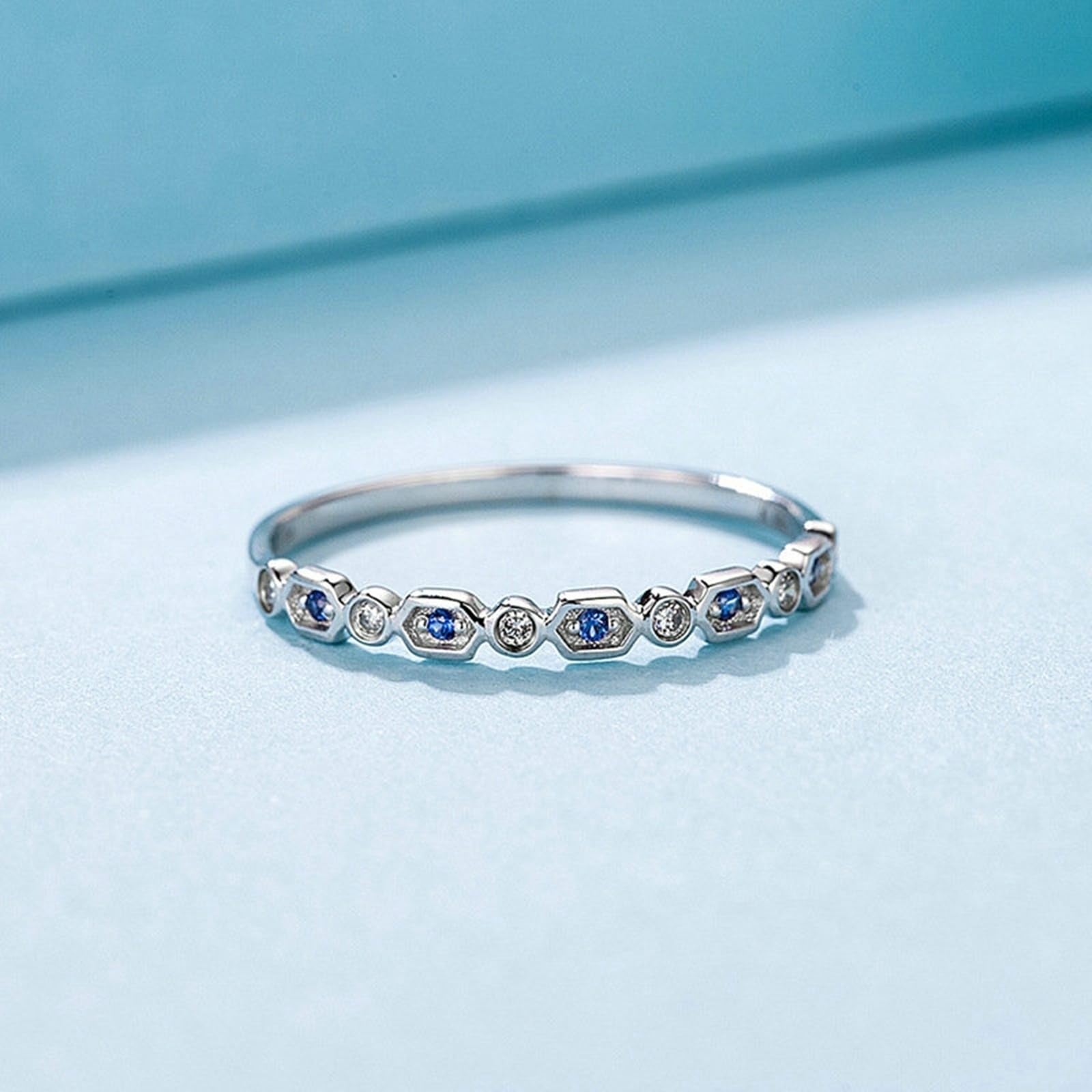 Anello Promessa Oro Bianco/Platino Anelli promesso Sottili Vintage per lei con Zaffiro e Diamante