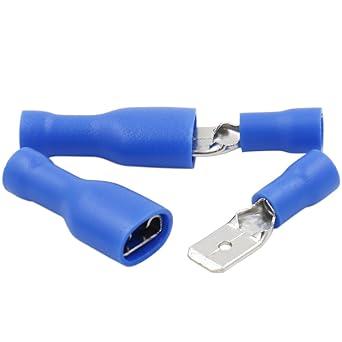 Heschen Male/Female Quick Disconnects Vinyl Fully Insulated 6.3 x 0.8 mm Cable Terminal for 1.5-2.5mm2 (16-14 AWG) Blue 100Pack