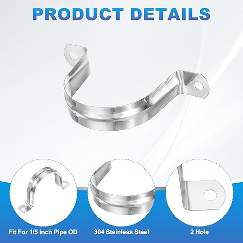 Miniatura 3 de PATIKIL Correa de tubo rígida de 2-14 pulgadas (2.244 in), 12 abrazaderas de conducto de acero inoxidable 304 con 2 agujeros en U, correa de tubo de