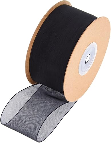 Cinta de organza transparente negra de 1-12 pulgadas, cinta de gasa brillante de 25 yardas para envolver regalos, invitaciones de boda,