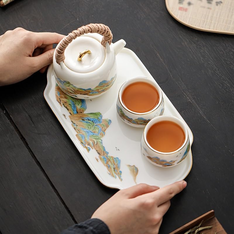 Bandeja para Servir Qianlijiangshan de Porcelana Blanca, Bandeja para almacenar Agua, Tetera de cerámica Sencilla, Bandeja pequeña para Comer en el Regazo (M)