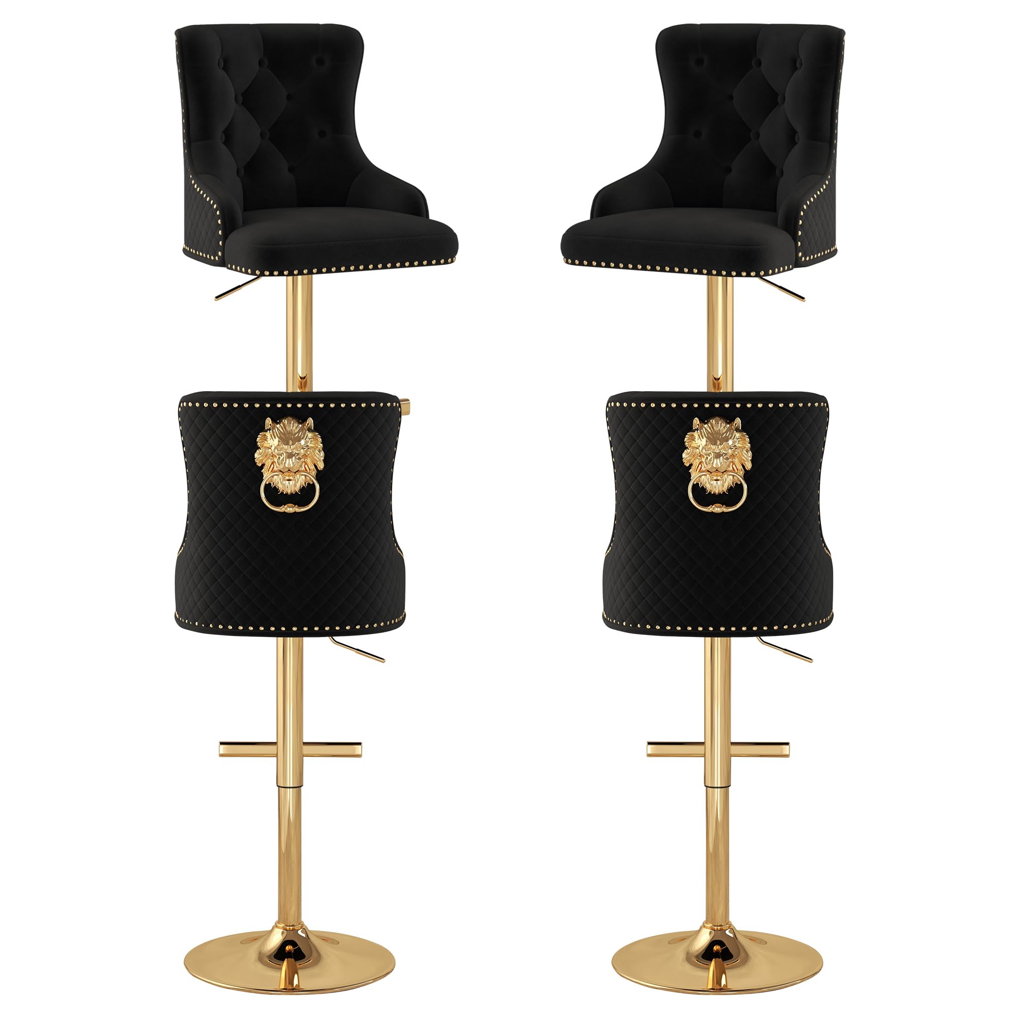 Velvet Bar Stool Set of 4 with Golden Lion Pull Ring
