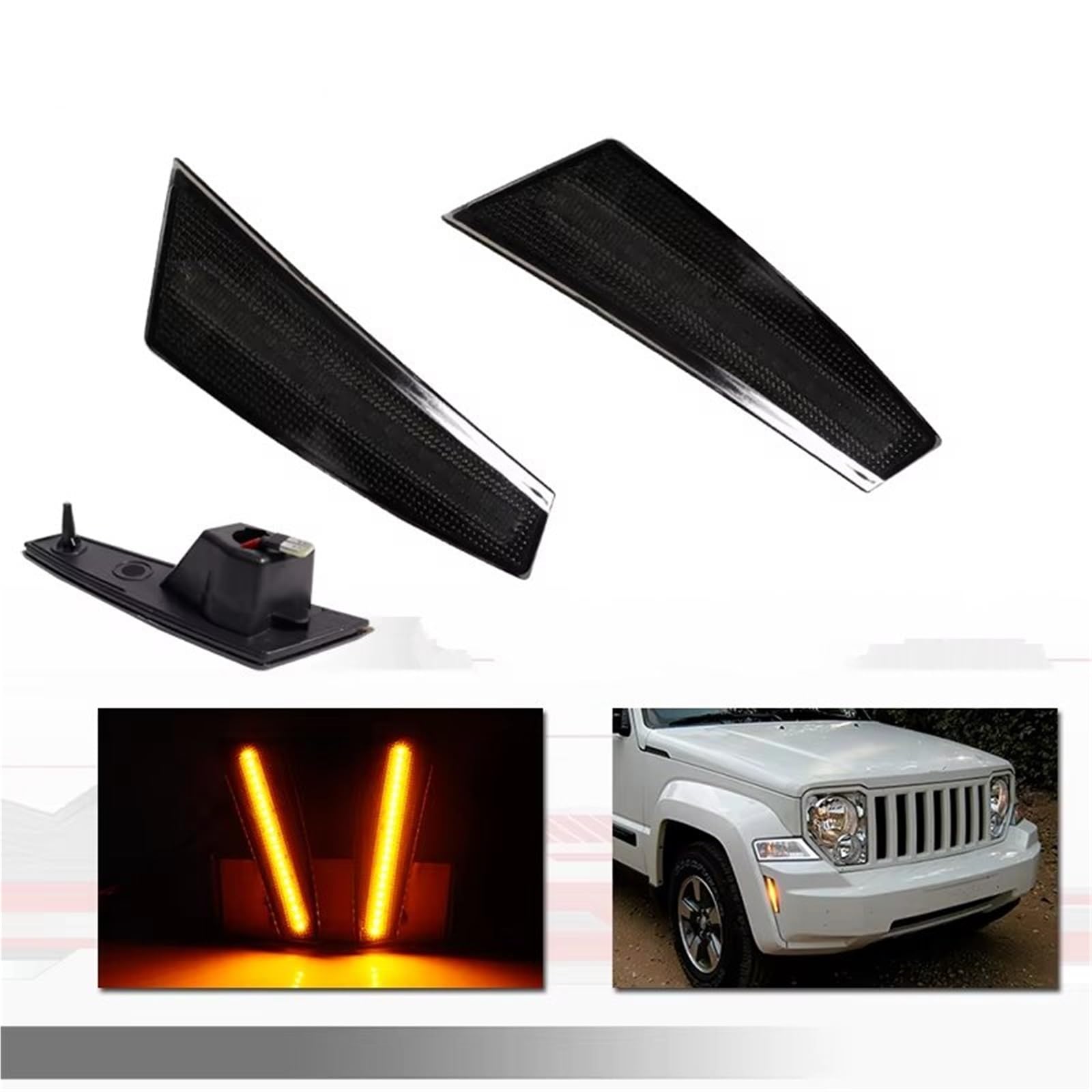 Luces de posición Para Jeep Para Liberty 2008-2012 LED Ámbar Parachoques Delantero Coche Marcador Lateral Luces Señal Giro Estacionamiento 12V Intermitentes Laterales(Clear Lens Amber)