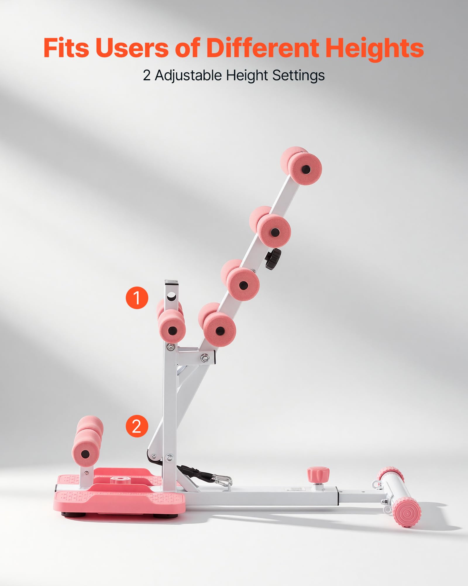 VEVOR Macchina per Squat Profondi Carico 136 kg Fitness Allenamento Casa, Allenatore per Glutei Regolabile con 3 Bande Elastiche Attrezzatura Pieghevole per Core da Palestra Domestica, Rosa e Bianco
