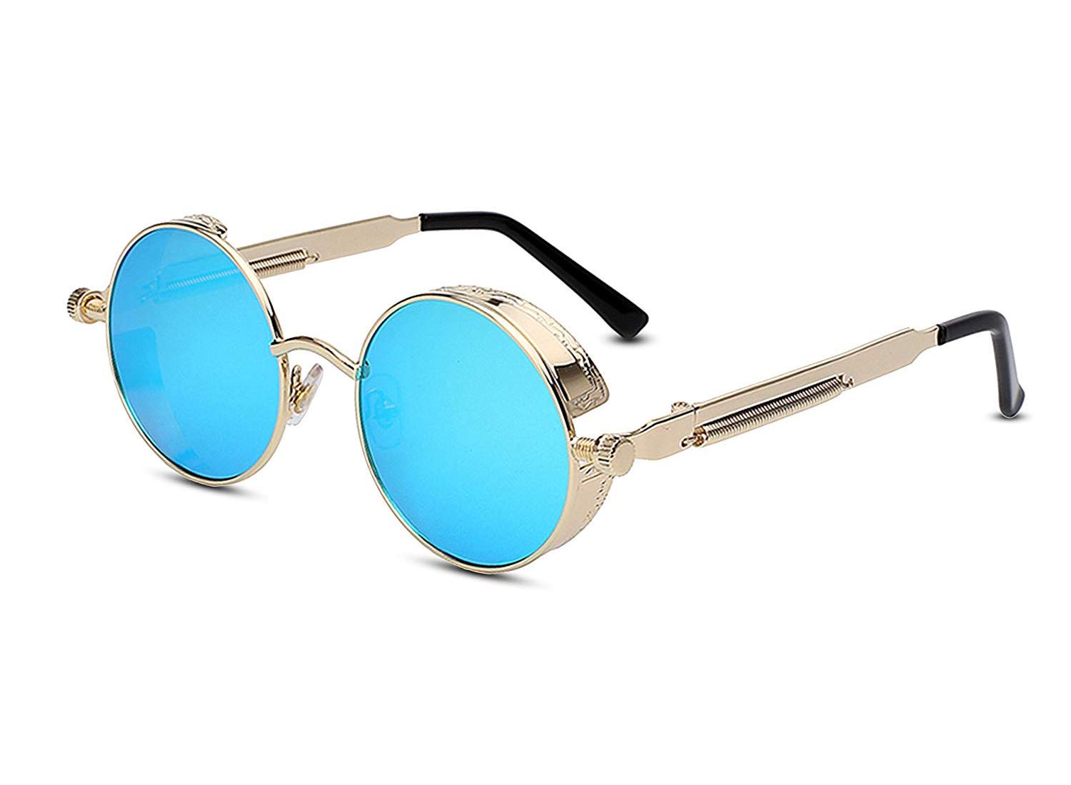 ELEGANTETony Stark Steampunk Metal Round Sunglasses for Men