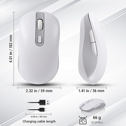 Vista 4 de Ratón inalámbrico, 3 modos Bluetooth 5.0 y 4.0, 2.4G, recargable, ergonómico, con 6 botones, para computadora portátil, PC, Mac, iPad procomputadora