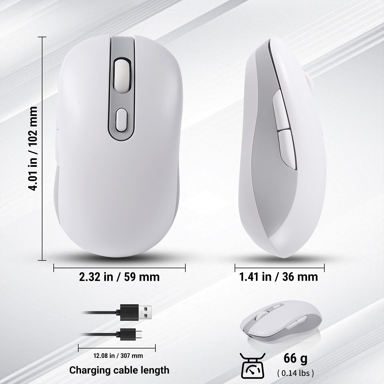 Ratón Bluetooth inalámbrico recargable (blanco)