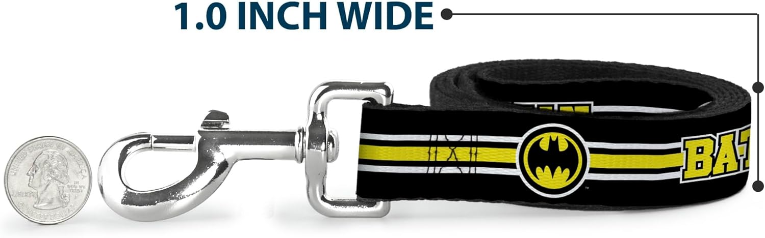 Dog Leash Batman Bat Signal Triple Stripe Black White Yellow 4 Feet Long 1.5 Inch Wide