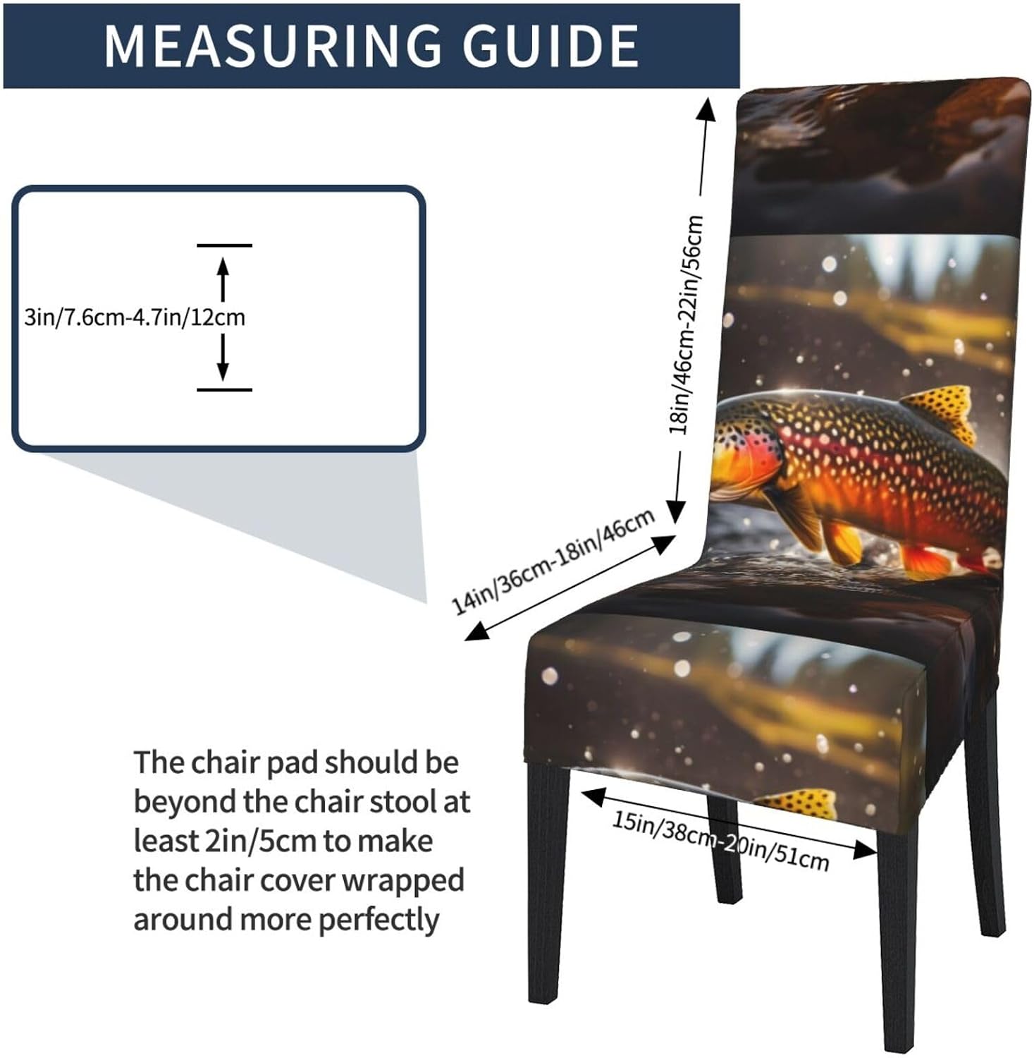 Brook Trout Fly Fishing Prints Protection Cover for Dining Chair – Stretchy & Wrinkle-Resistant Chair Throw Covers for Dining Room, Hotel, and Event Decor