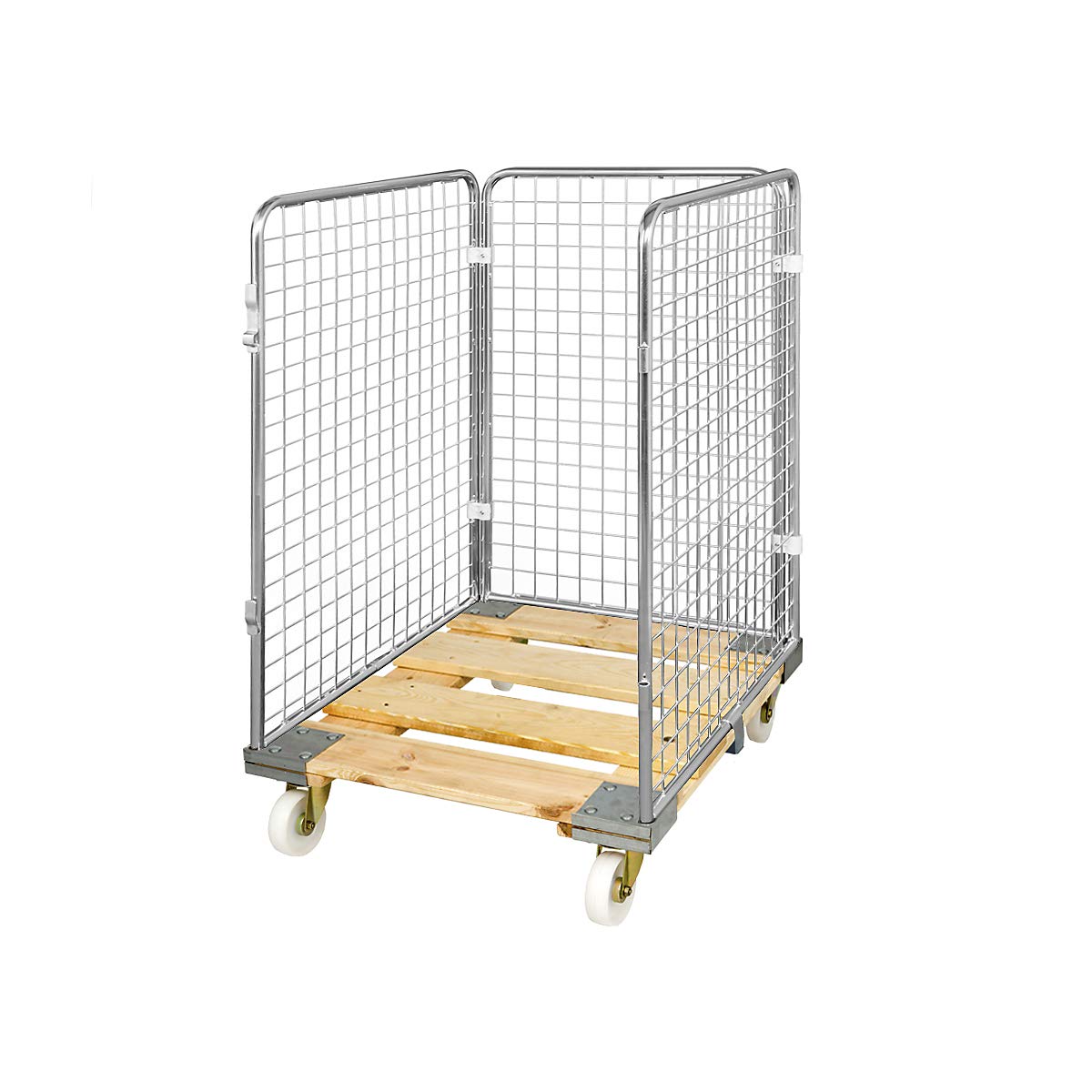 E.S.B. Pojemnik z kratką drucianą z drewnianą rolowaną płytą, 3-stronny, wysokość użytkowa 1020 mm – skuter transportowy, kontener transportowy, kontener transportowy, kontener transportowy