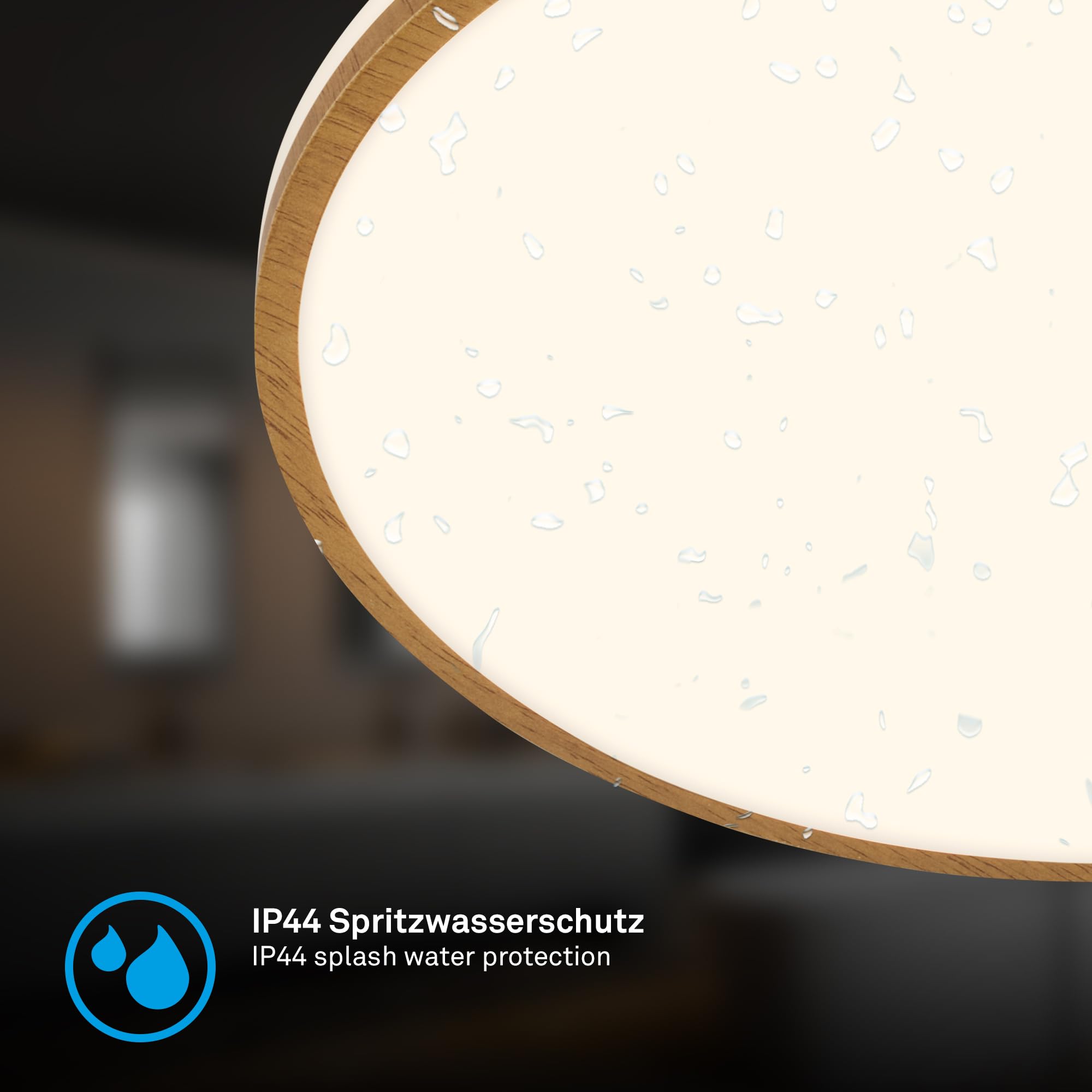 BRILONER - LED Deckenlampe Bad mit warmweißer Lichtfarbe, IP44 Spritzwasserschutz, 18W, 1850lm, LED Deckenleuchte, Badlampe, Badezimmerlampe, Küchenlampe, Feuchtraumleuchte, 33 x 6,6 cm, Weiß-Holz
