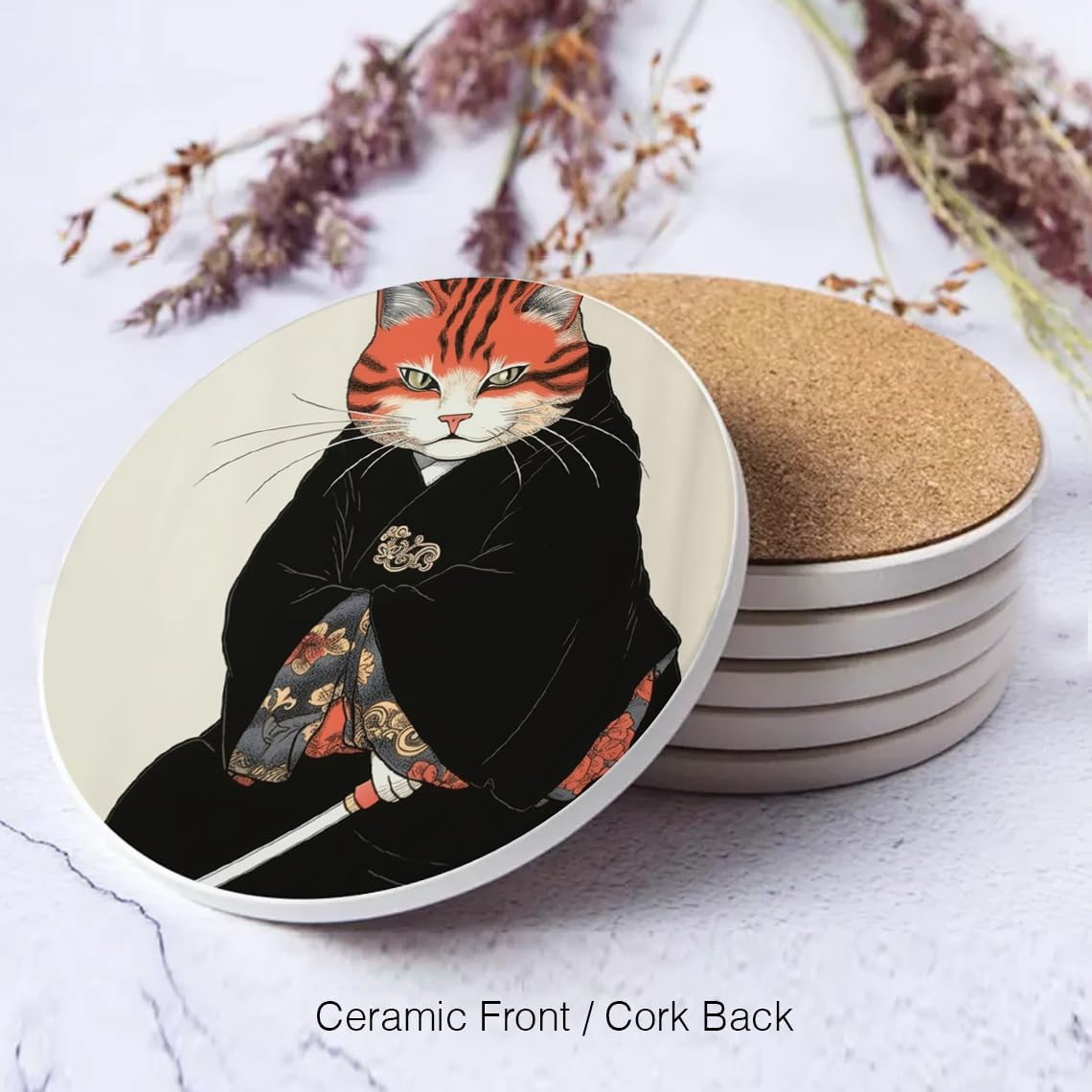 Cat Coasters for Drinks - Cup Coasters - Coasters for Coffee Table - Ceramic Coasters with Holder - Drink Coasters Set of 6 - Ninja Cat Edition Cat Coasters for Drinks - Cup Coasters - Coasters for Coffee Table - Ceramic Coasters with Holder - Drink Coasters Set of 6 - Ninja Cat Edition